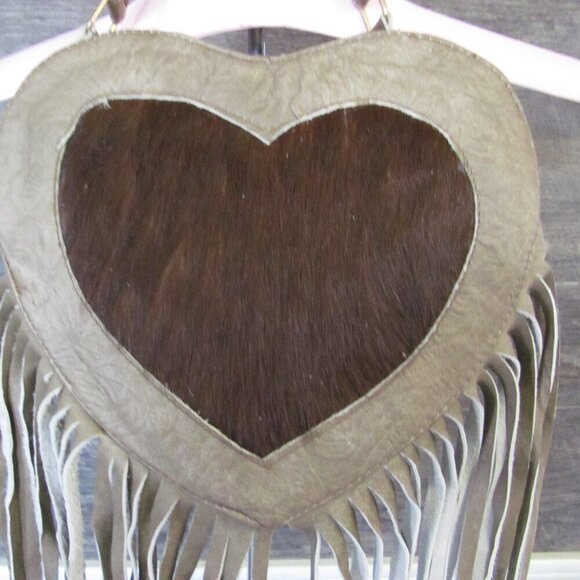 GENUINE LEATHER HANDMADE HANDTOOLED HAIR ON HIDE FRINGED CROSSBODY NIP - Picture 9 of 11